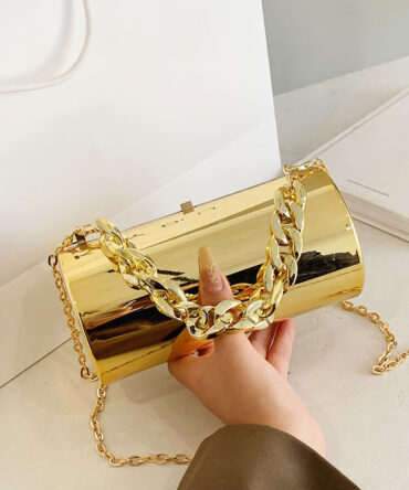 Gold Acrylic Chain Barrel Clutch - Torfeo