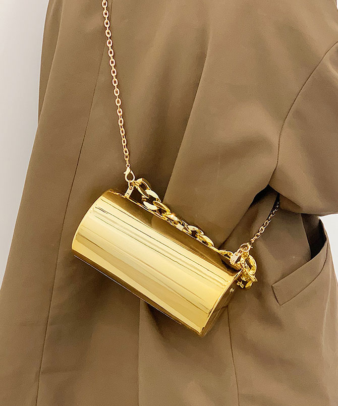 Gold Acrylic Chain Barrel Clutch - Torfeo