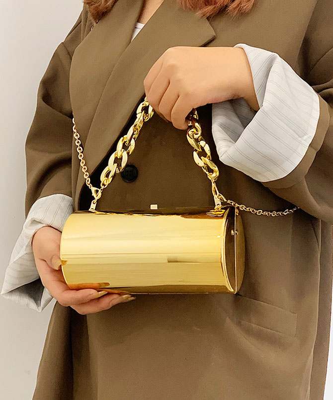 Gold Acrylic Chain Barrel Clutch - Torfeo