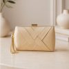 Beige Criss-cross Tassel Clutch - TORFEO