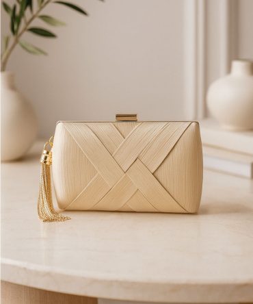 Beige Criss-cross Tassel Clutch - TORFEO