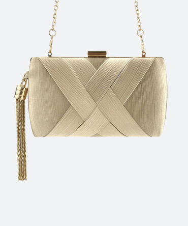 Light Gold Criss-cross Tassel Clutch - Torfeo