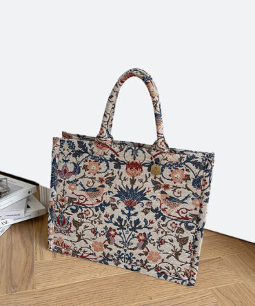 Beige Embroidered Canvas Tote Bag - Torfeo