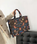 Blue Embroidered Canvas Tote Bag - Torfeo