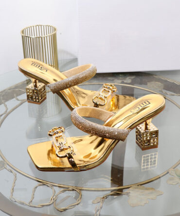 Gold Encrusted Square Heel Mules - Torfeo