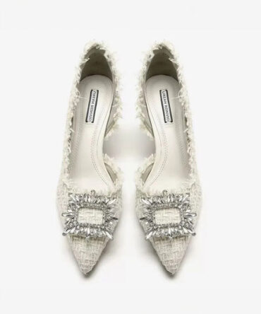 White Flock Pointed Toe Shoes - Torfeo