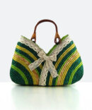 Green Lace-on Stripes Straw Bag - Torfeo