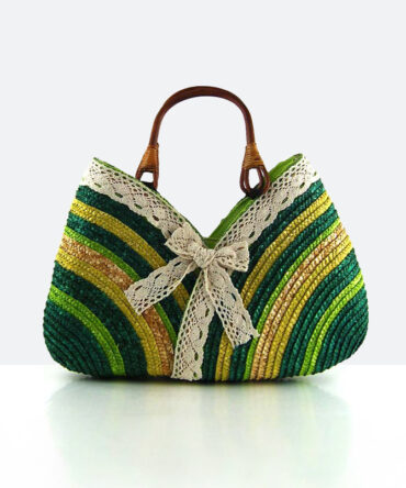 Green Lace-on Stripes Straw Bag - Torfeo