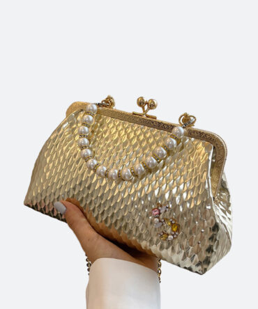 Gold Pearl Chain Clutch Bag - Torfeo