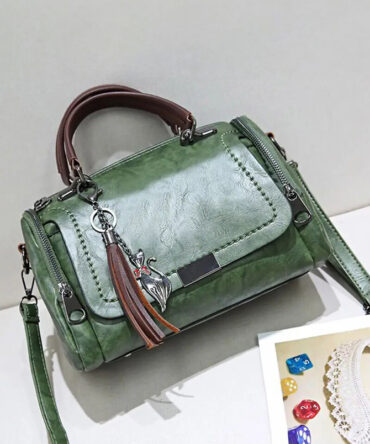 Green Tassel Decor Barrel Handbag - Torfeo