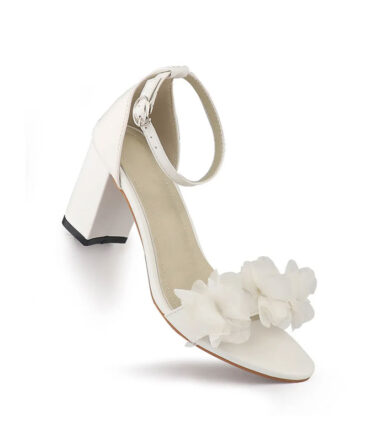 White Appliques Block Heels - Torfeo