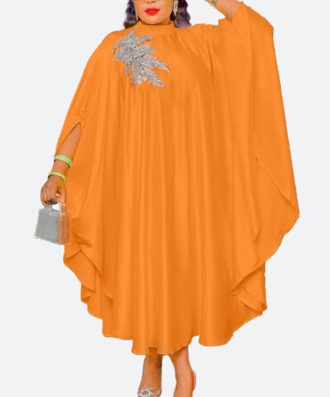 Orange Batwing Asymmetrical Dress - Torfeo