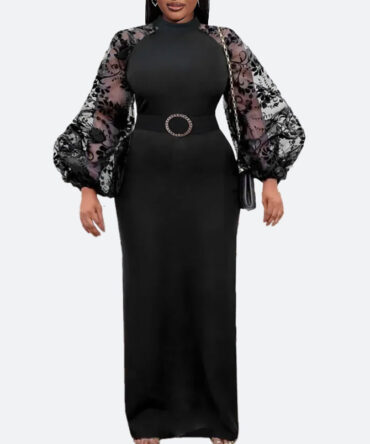 Belted Black Maxi Dress - Torfeo