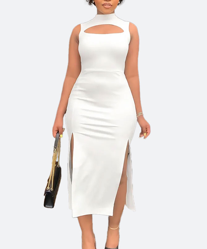 Double Slit Bodycon Dress - Torfeo