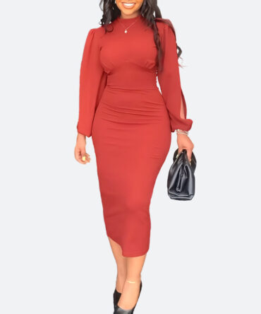 Red Enigma Silhouette Midi Dress - Torfeo