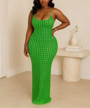 Green Spaghetti Strap Long Dress - TORFEO