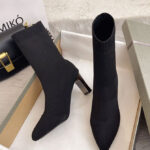 Black Knitted Mid-calf Sock Boots - Torfeo