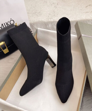 Black Knitted Mid-calf Sock Boots - Torfeo