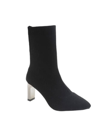 Black Knitted Mid-calf Sock Boots - Torfeo