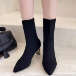 Black Knitted Mid-calf Sock Boots - Torfeo