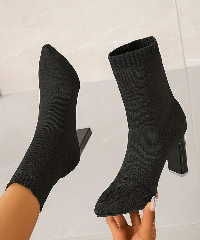 Black Knitted Mid-calf Sock Boots - Torfeo