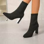 Black Knitted Mid-calf Sock Boots - Torfeo