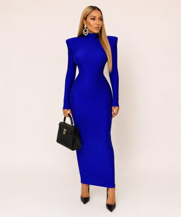 Blue Long Sleeve Bodycon Dress - TORFEO
