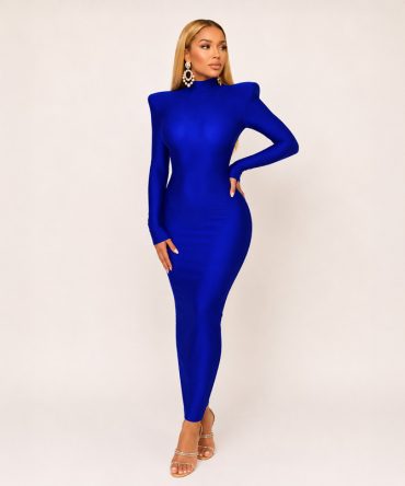 Blue Long Sleeve Bodycon Dress - TORFEO
