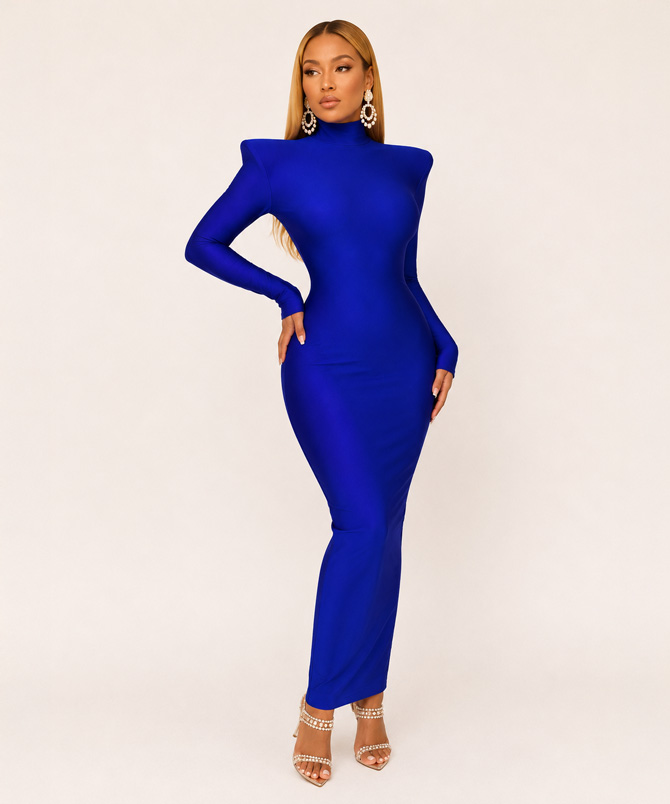 Blue Long Sleeve Bodycon Dress - TORFEO
