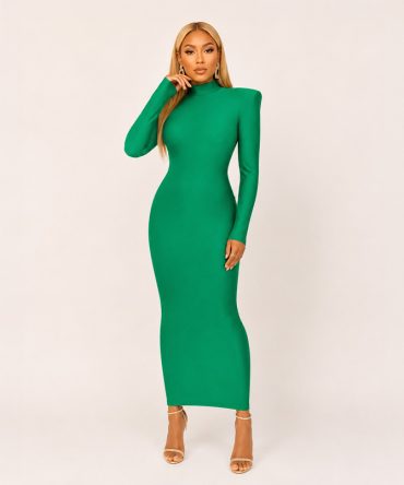 Green Long Sleeve Bodycon Dress - TORFEO