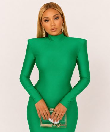 Green Long Sleeve Bodycon Dress - TORFEO