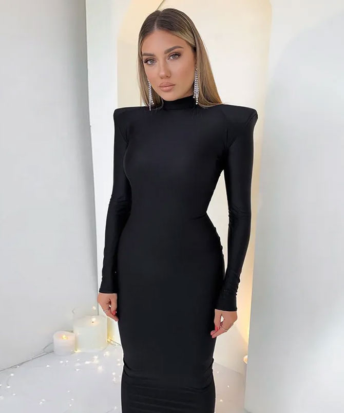 Black Long Sleeve Bodycon Dress - Torfeo