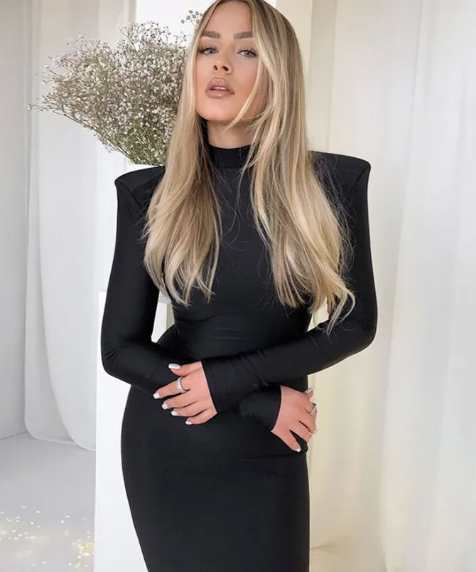 Black Long Sleeve Bodycon Dress - Torfeo