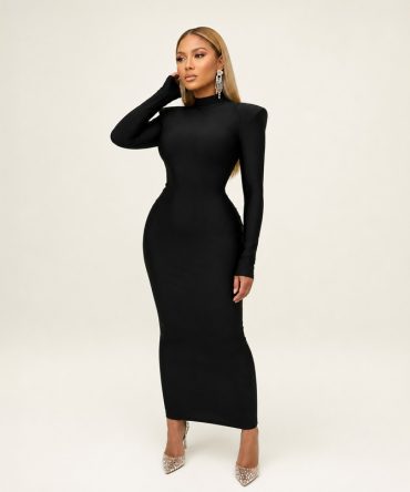 Black Long Sleeve Bodycon Dress - TORFEO