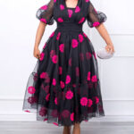 Mesh Floral Flare Dress - Torfeo
