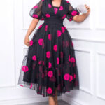 Mesh Floral Flare Dress - Torfeo