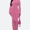 Pink O-Neck Bodycon Maxi Dress - Torfeo