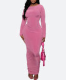 Pink O-Neck Bodycon Maxi Dress - Torfeo