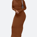 Auburn O-Neck Bodycon Maxi Dress - Torfeo