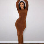 Auburn O-Neck Bodycon Maxi Dress - Torfeo