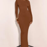 Auburn O-Neck Bodycon Maxi Dress - Torfeo