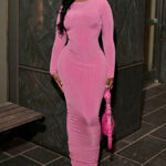 Pink O-Neck Bodycon Maxi Dress - Torfeo