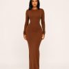 Coffee O-Neck Bodycon Maxi Dress - TORFEO