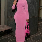 Pink O-Neck Bodycon Maxi Dress - Torfeo