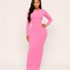 Pink O-Neck Bodycon Maxi Dress - TORFEO