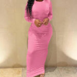 Pink O-Neck Bodycon Maxi Dress - Torfeo