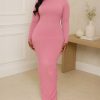 Pink O-Neck Bodycon Maxi Dress - TORFEO