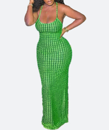 Green Spaghetti Strap Long Dress - Torfeo