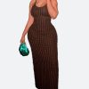Coffee Spaghetti Strap Long Dress - Torfeo