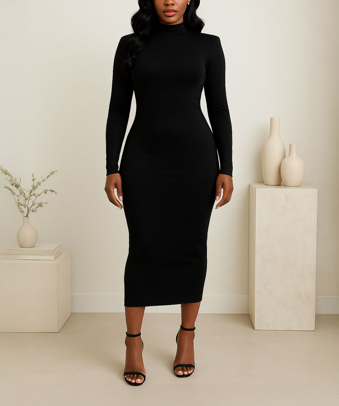 Black Long Sleeve Bodycon Dress - TORFEO